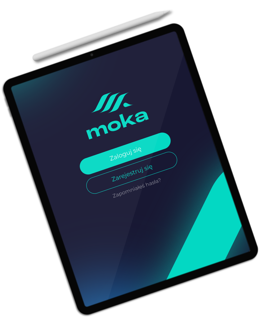 Tablet z ekranem logowania do aplikacji moka
